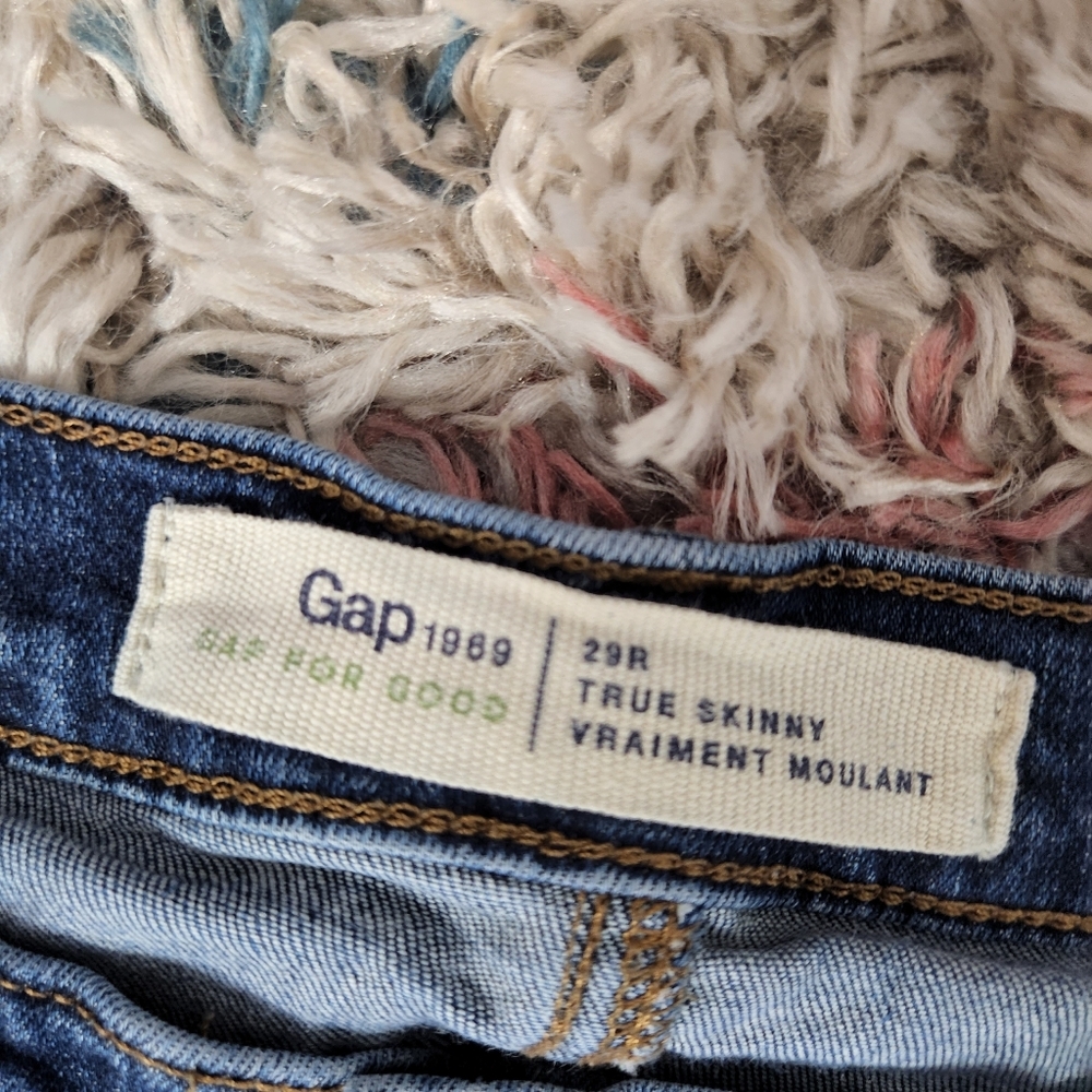 Gap True Skinny Ripped High Waisted Rise Jeans Dark Wash Boho Bohemian Denim - Picture 5 of 6